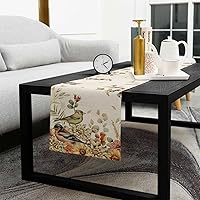 Vista 5 de Fall Birds Camino de mesa de eucalipto de 36 pulgadas de largo y algodón y lino, bufandas de tocador, bufandas de tocador, hojas rústicas vintage