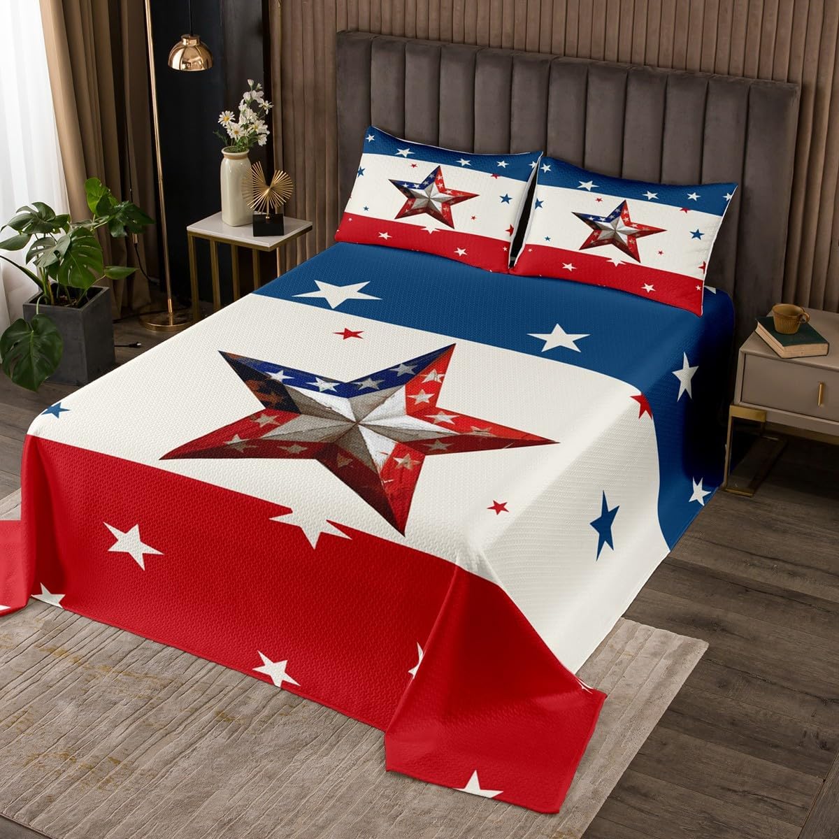 American Flag Eagle Coverlet Cute Eagle USA Flag Bedspread For Kids Children Teens Independence Eagle Day Quilt Set Black Color Quilted Bedroom Collection Bedroom Decor Bedding Set 3Pcs Queen Size