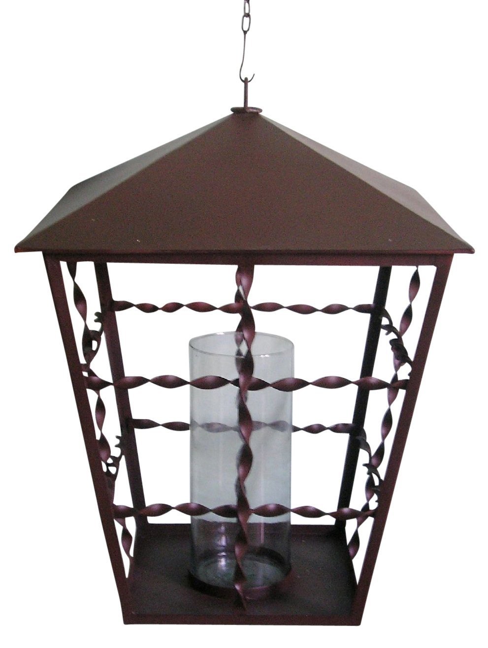 Dark Brown Iron Oversized Outdoor Candle Lantern with Glass Hurricane