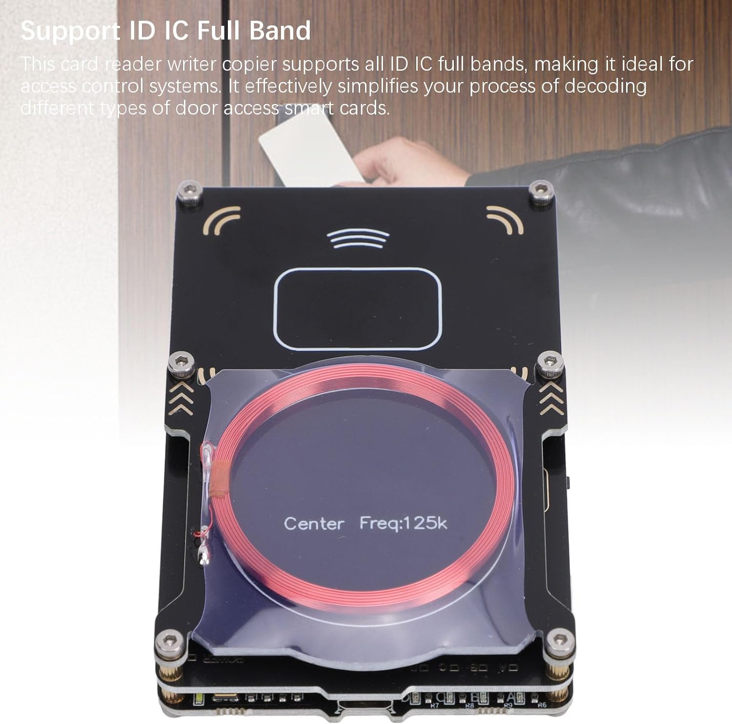 NFC Card Reader Writer for RFID, Full Band ID IC Card Decryptor Decoder with USB Type C Interface, Supports 125KHz to 500KHz Frequencies for Access Control Systems (5Pcs UID Keychains, 5Pcs UID Cards)