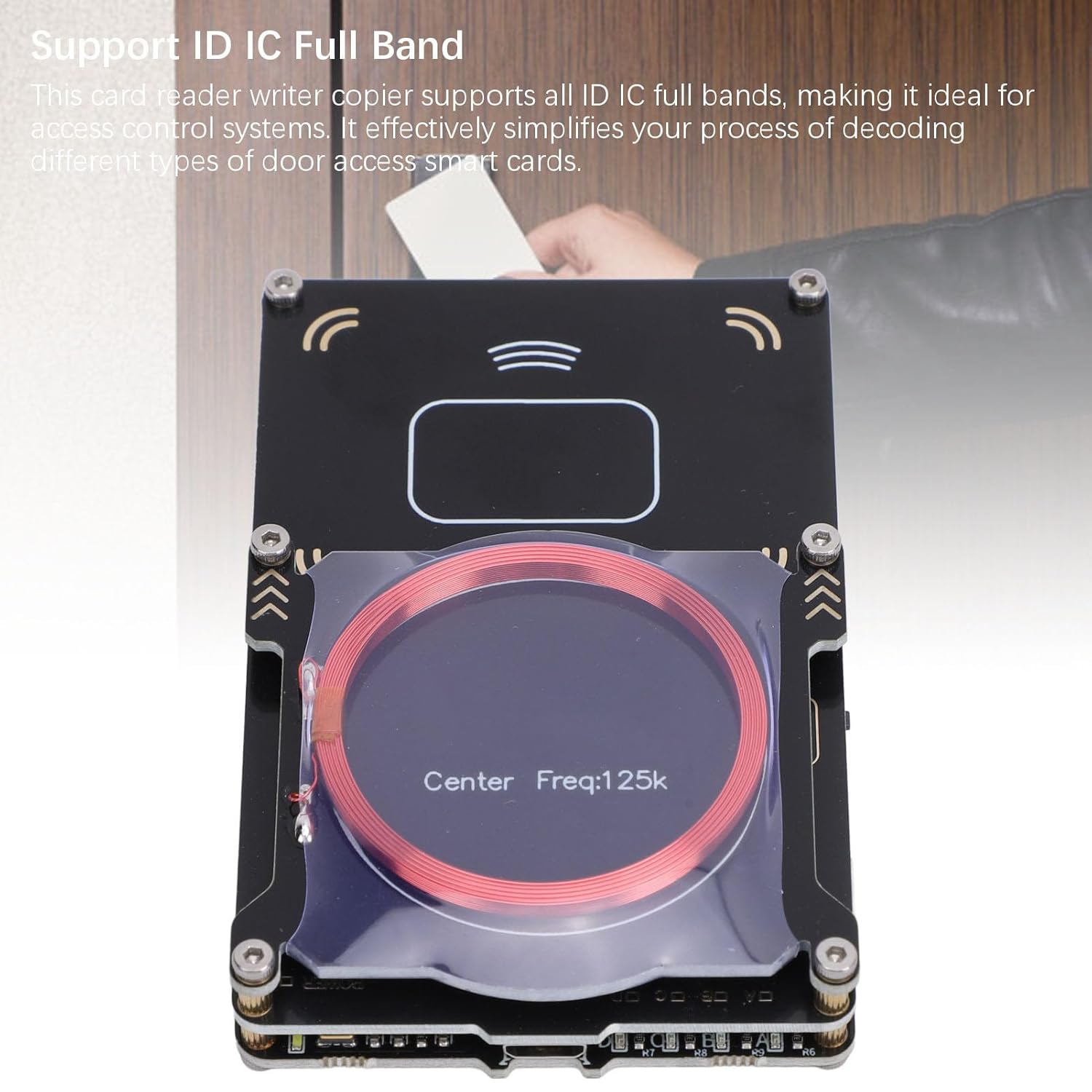 RFID Card Reader Writer Copier Duplicator, NFC Card Decryptor Decoder for ID IC Full Band, USB Type C Interface with Multi Frequency Support for Access Control Systems (5Pcs UID Keychains, 5Pcs UID