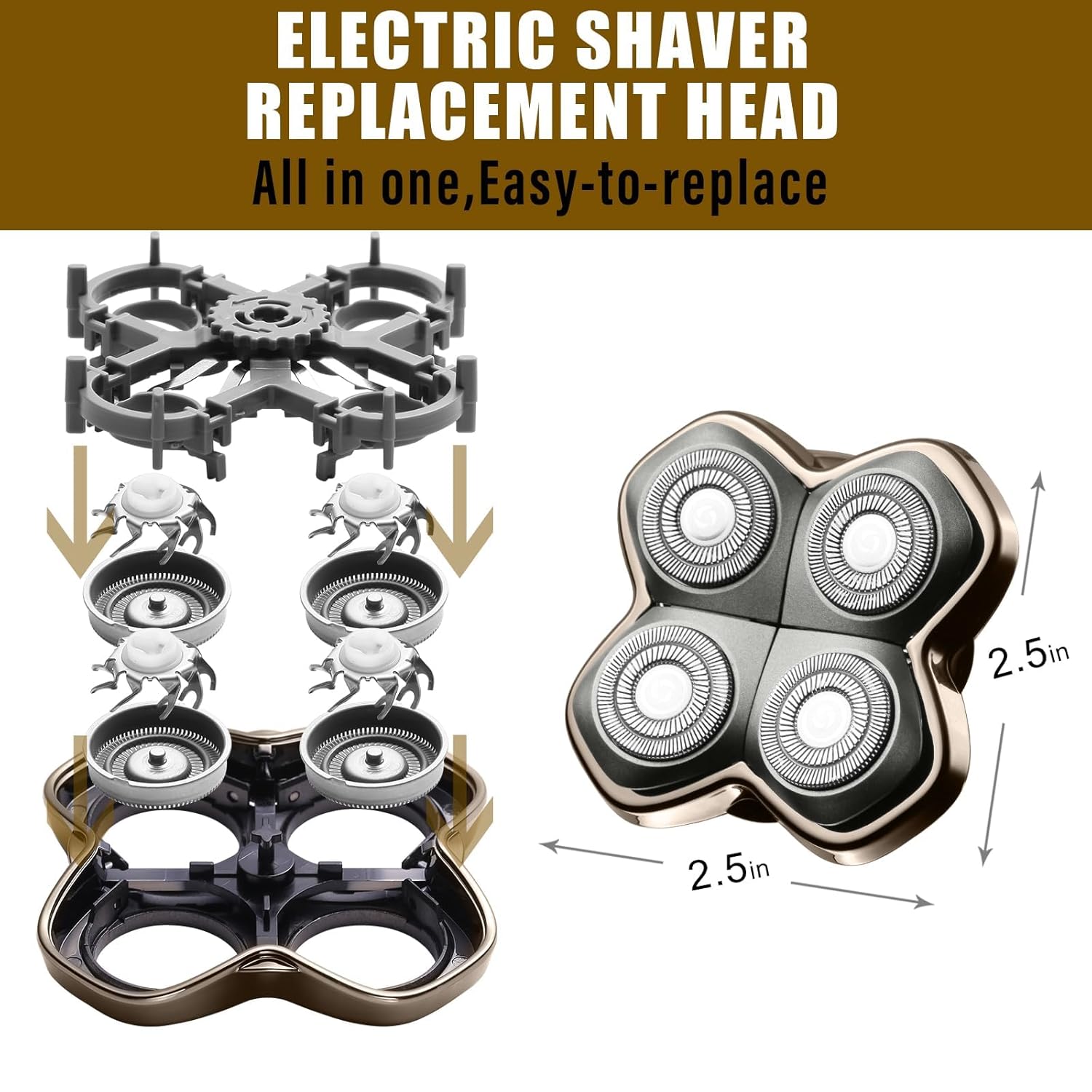 Shaver PRO 4 Head Replacement Blades - Compatible with Skull Shaver Pitbull, Butterfly Kiss Pro & Palm Shaver - Electric Shaver & Head Shaver Blade for Bald Head Shavers for Men/Women(3 Packs)
