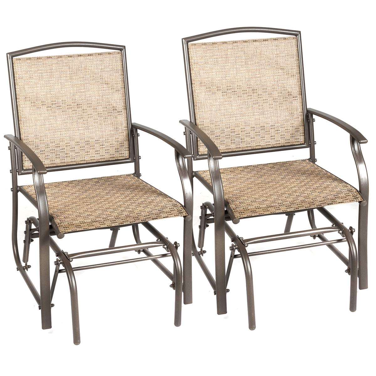 KOMFOTTEU Juego de 2 Sillas Mecedora de Jardín Exterior, Banco Balancín Individual de Tela con Marco de Metal, Conjunto de 2 Sillones con Carga 150 kg para Patio, Balcón, Terreza