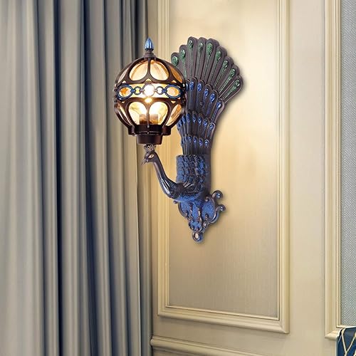 SHIOUCY Aplique de pared LED, lámpara de pared metálica vintage de mediados de siglo, lámpara de esfera Art Deco con placa trasera de pavo real para disponible en Yaxa Peru