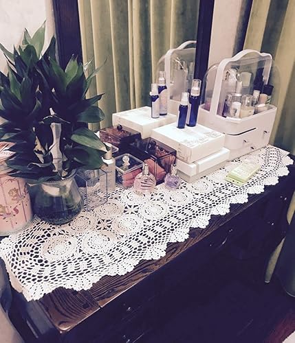 Vista 5 de Damanni Tapete ovalado de algodón hecho a mano con encaje de ganchillo, 15 x 43 pulgadas, color blanco