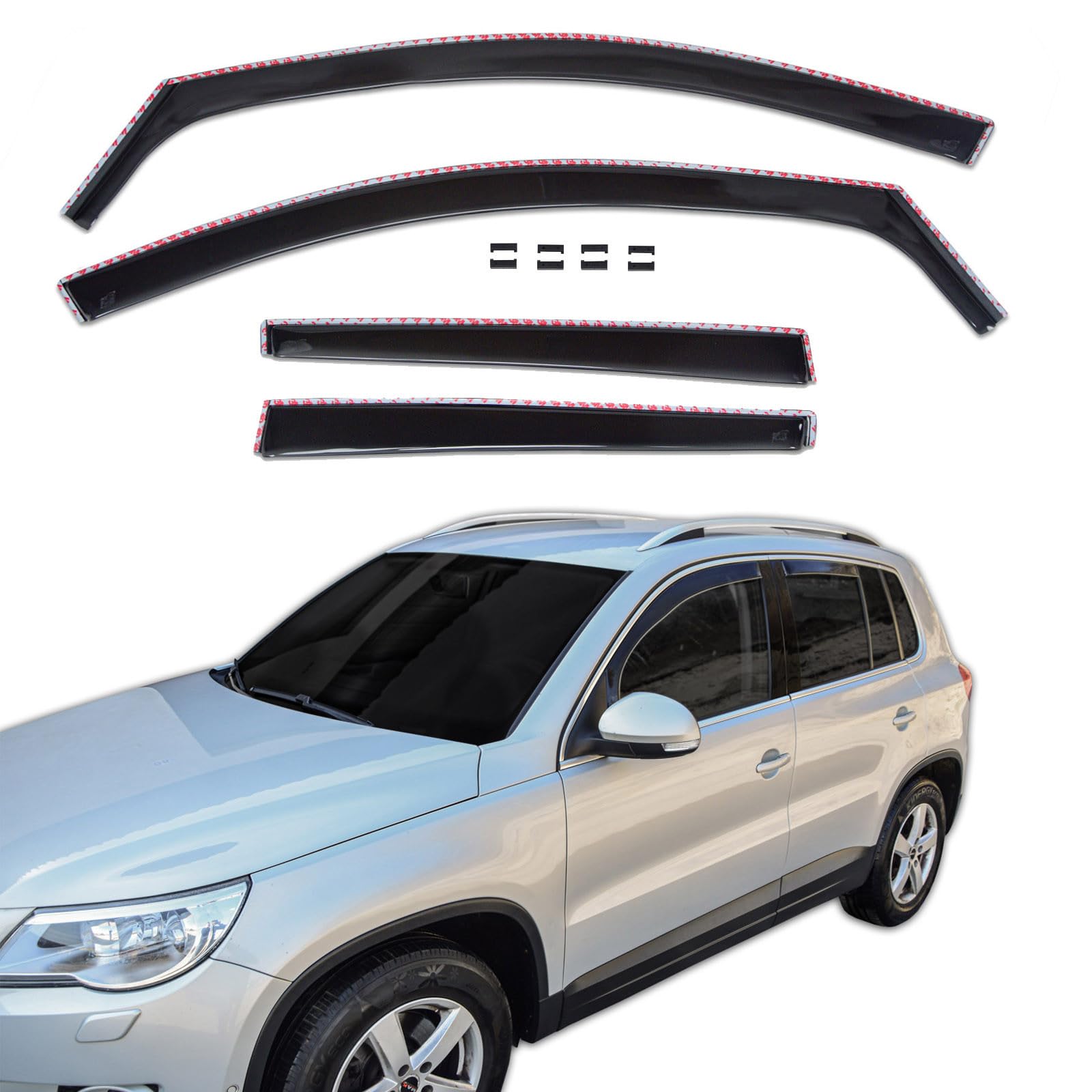 J&J AUTOMOTIVE GD Déflecteurs d'air et de Vent pour Volkswagen Tiguan 2007-2015, Ensemble 4pcs, Teintés, Avant et Arrière, Aérodynamique