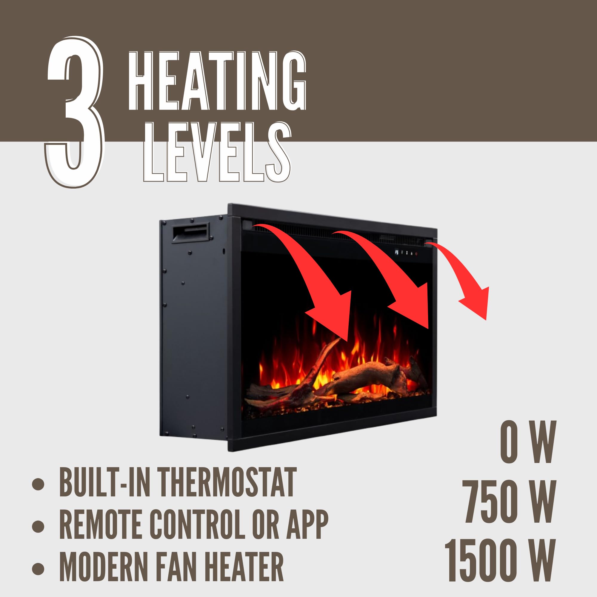 AFLAMO Chimenea Eléctrica LED AFLAMO 3D 90x45, Montaje Empotrado, Control por App, Compatible con Alexa, Calefacción y Efectos de Llama Multicolor, con Sonido y Calefacción (90x45x20)