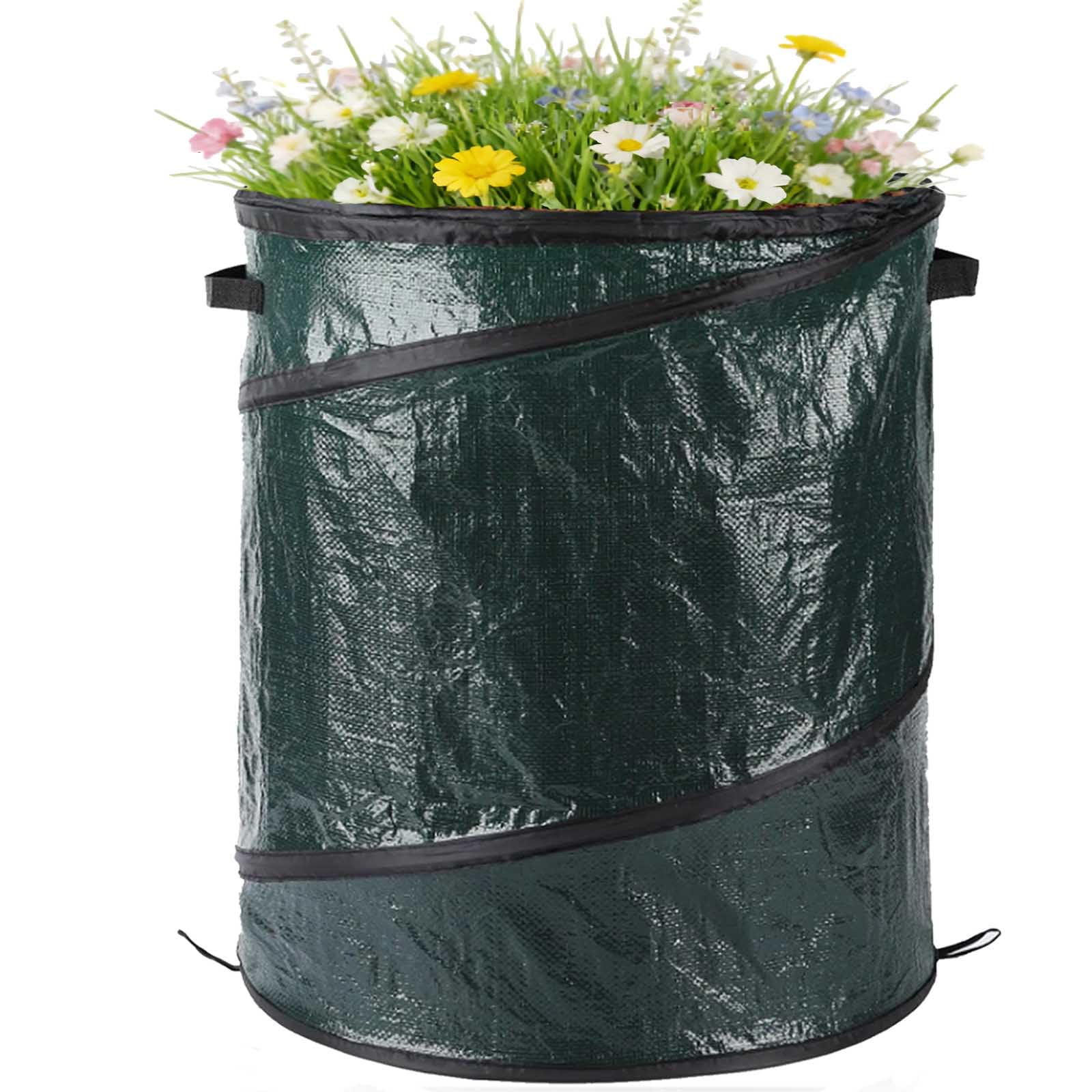 Garden Waste Bag & Camping Trash Can,Collapsible Large Heavy Duty Pop-Up Sack with Handles, Reusable Bin for Leaves Rubbish Toys, Ideal for Gardening Hiking Picnics Lawn Care Yard Storage (Green-100L)