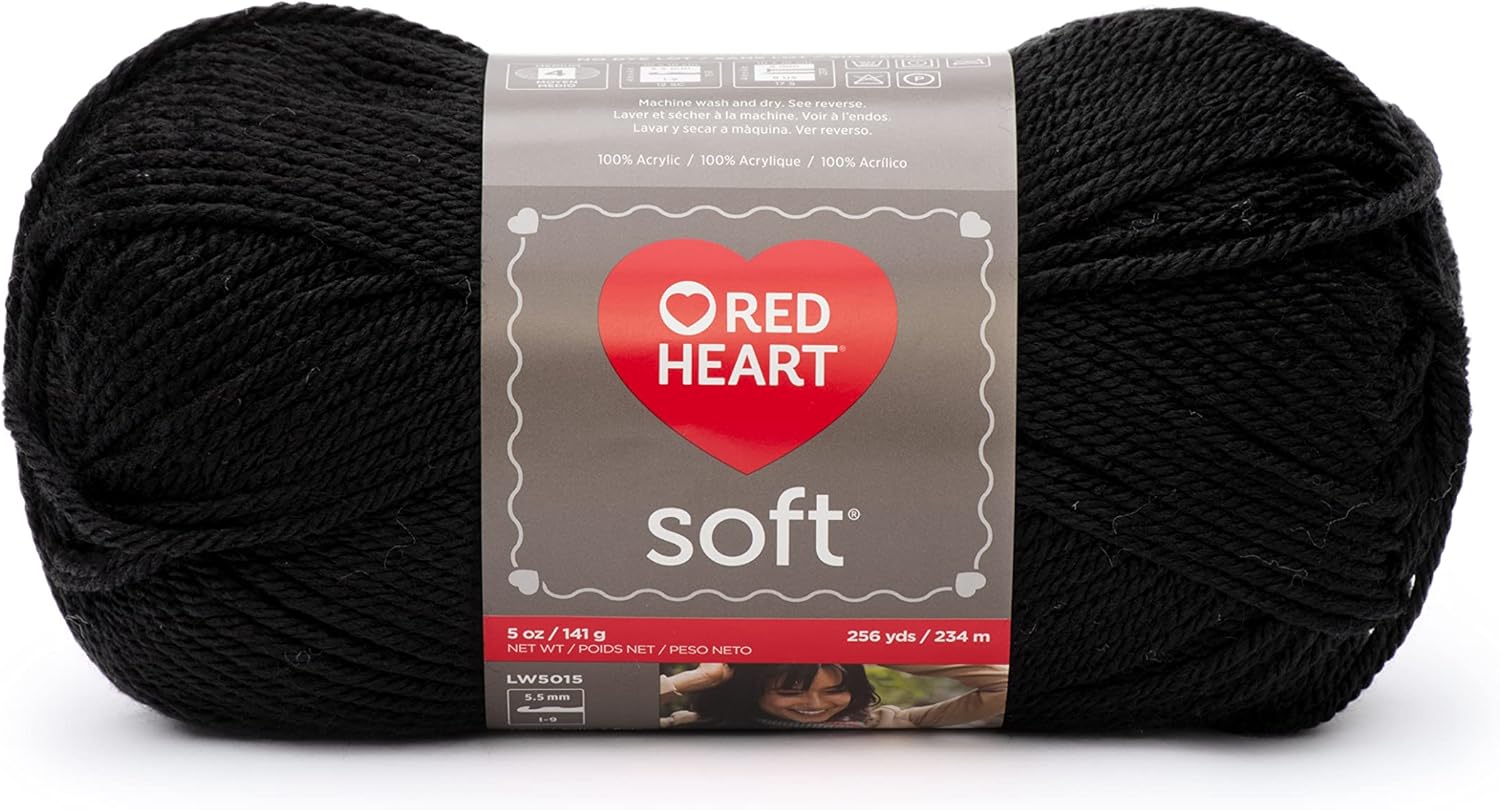 Red Heart Soft Black Yarn - 3 Pack of 141g/5oz - Acrylic - 4 Medium (Worsted) - 256 Yards - Knitting/Crochet