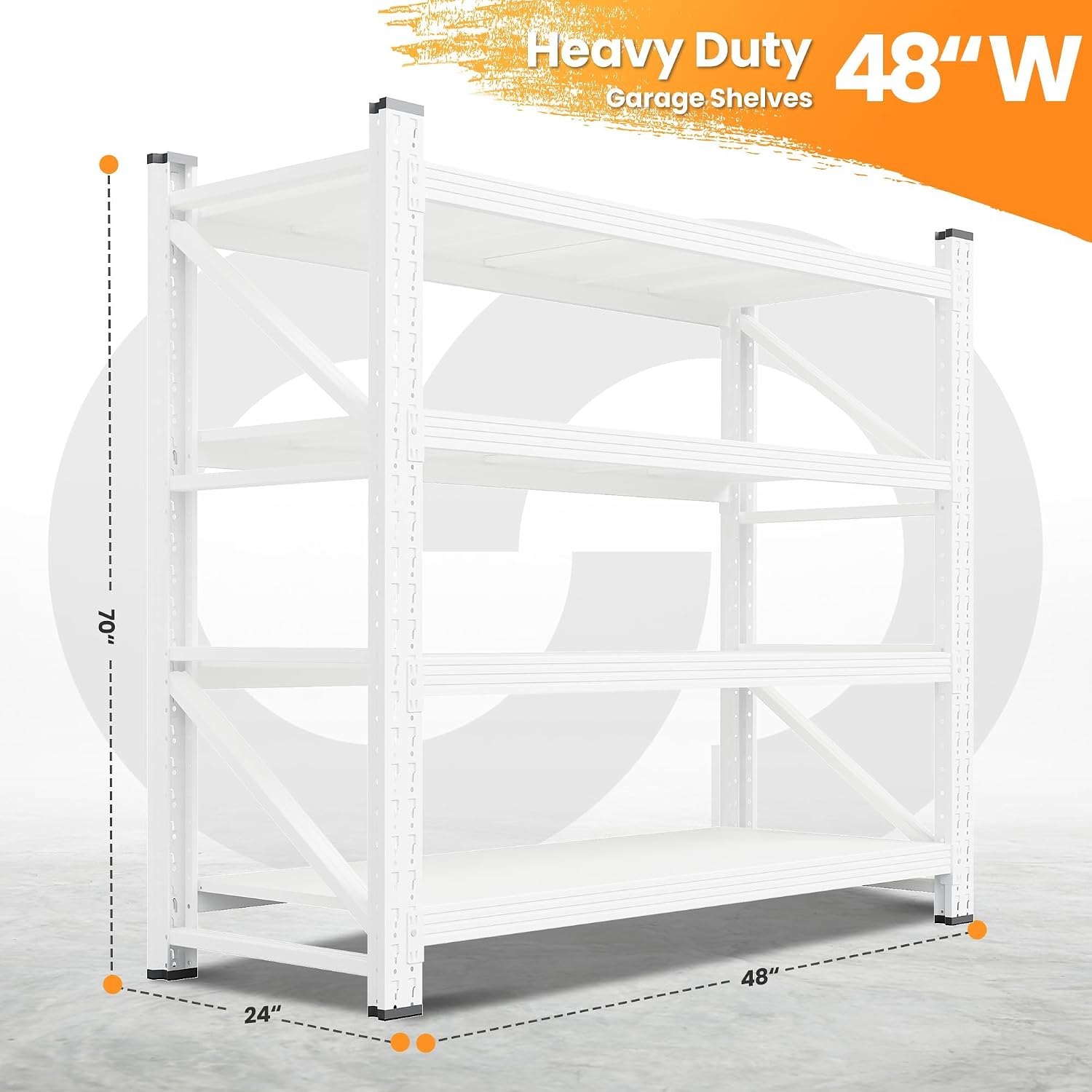 48” Wide Heavy Duty Metal Garage Shelving, White Steel Storage Shelf thumbnail