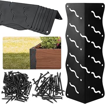 Set of 8 Raised Bed Edging Bracket with Screws for 20"-24" Beds | Rust Resistant Corner Metal Connectors 11" x 3" x 3" , Raised Bed Corners for Vegetable Planter Garden Matte Black