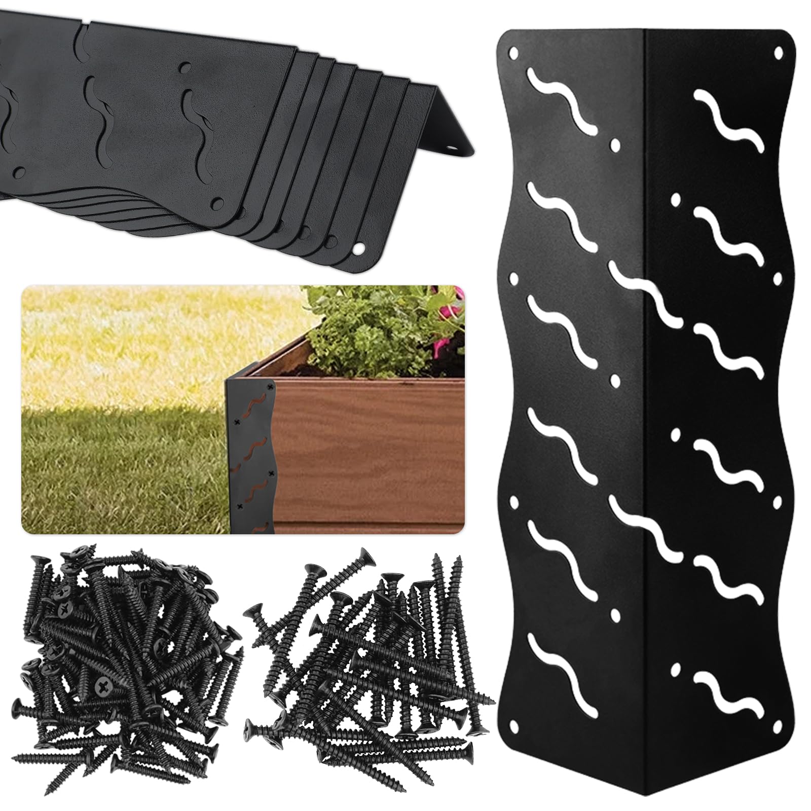 Set of 8 Raised Bed Edging Bracket, Corner Brackets with Wood Screws for 20-24 Inch Beds