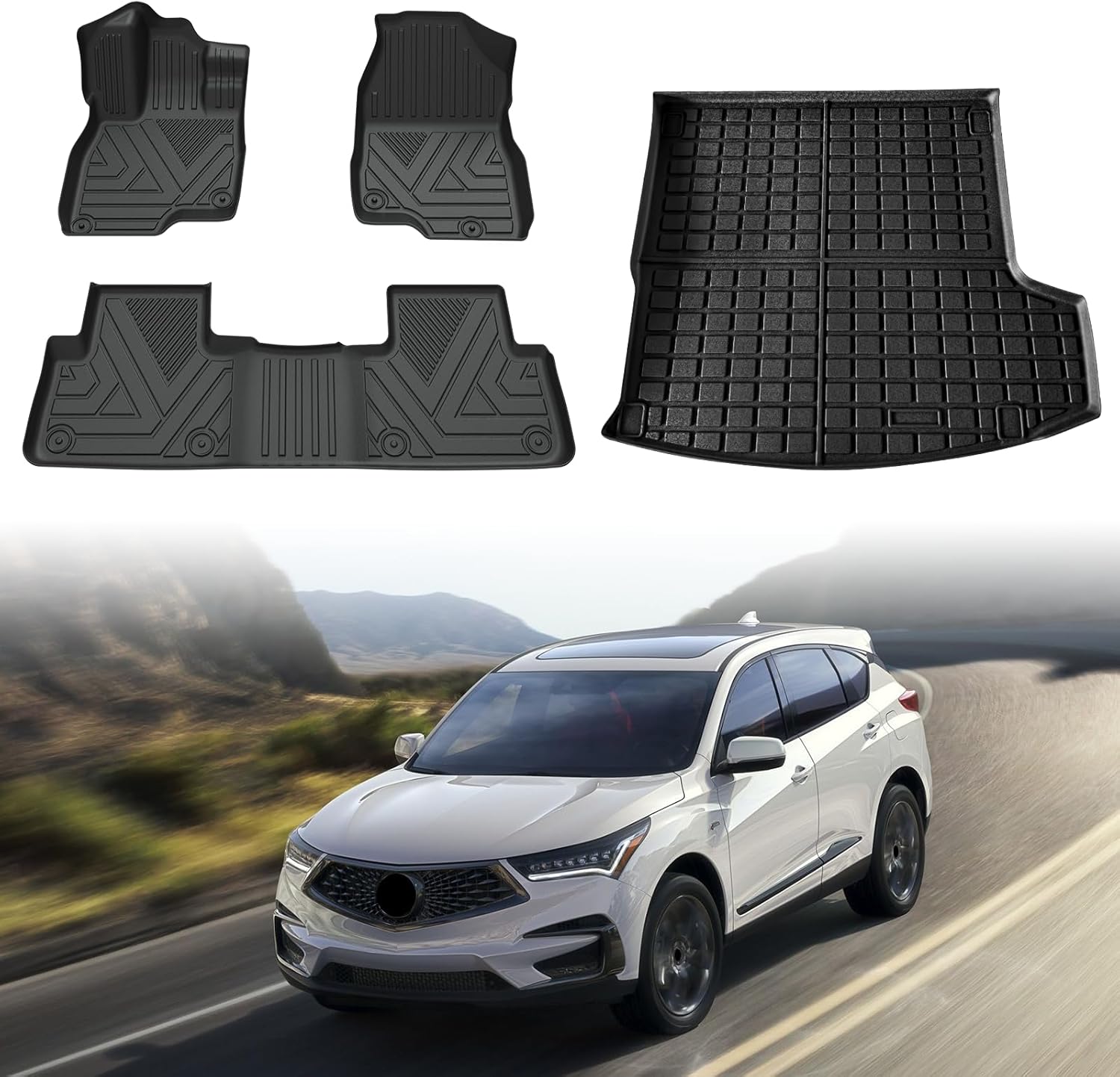 Floor Mats & Cargo Liner-Custom for Acura RDX 2019-2024 All Weather TPE Full Set Floor Liners Waterproof Anti-Slip Durable Automotive Floor Mats (Black) For Acura RDX 2019-2025