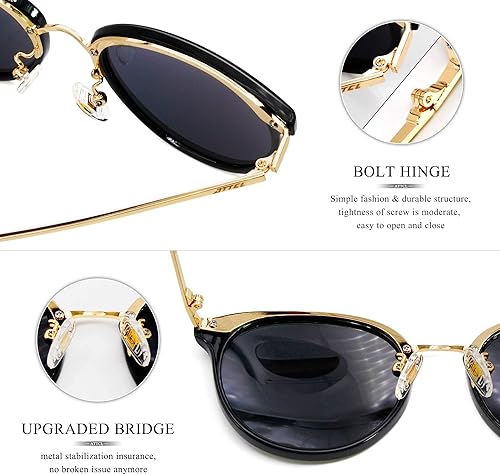 Miniatura 4 de ATTCL Gafas de sol polarizadas redondas para mujer - Protección UV Marco de metal