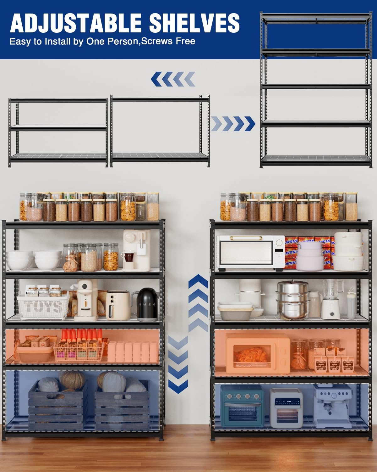 WORKPRO 5-Tier Heavy Duty Metal Shelving Unit, 72”H x 48”W x 24”D, Adjustable Storage Rack with 4000 lbs Capacity, for Garage, Basement, Workshop, Warehouse - Image 4