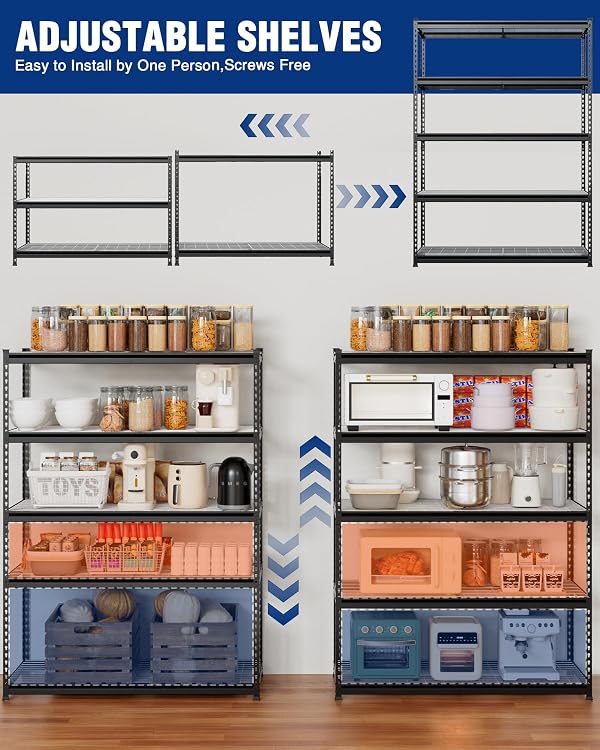 WORKPRO 5-Tier Heavy Duty Metal Shelving Unit, 72”H x 48”W x 24”D, Adjustable Storage Rack with 4000 lbs Capacity, for Garage, Basement, Workshop, Warehouse by WORKPRO - Image 2
