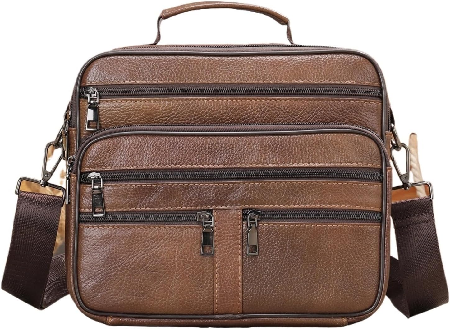Briefcase Genuine Leather Shoulder Bag For Men Black Handbag For Business Office Messenger