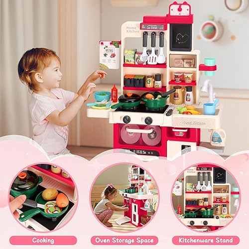 Miniatura 2 de Juego de cocina para niños, cocina de juego Easface para niños pequeños de 1 a 3 años con sonido y luz, estufa de cocina con vapor, fregadero de
