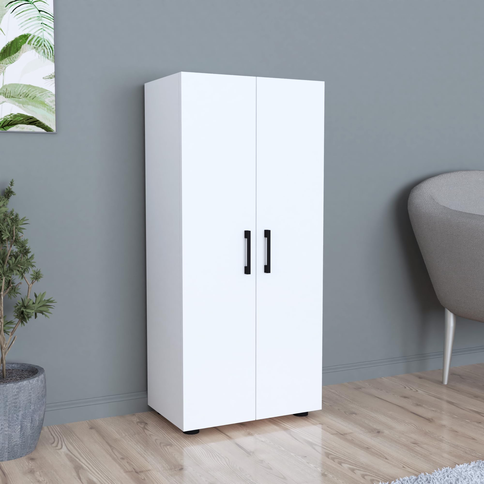 [en.casa] Armario Auxiliar Aparador 2 Puertas con Tiradores y 3 Compartimentos para Dormitorio Cocina Despacho Estable Aglomerado 108 x 49 x 32 cm - Blanco