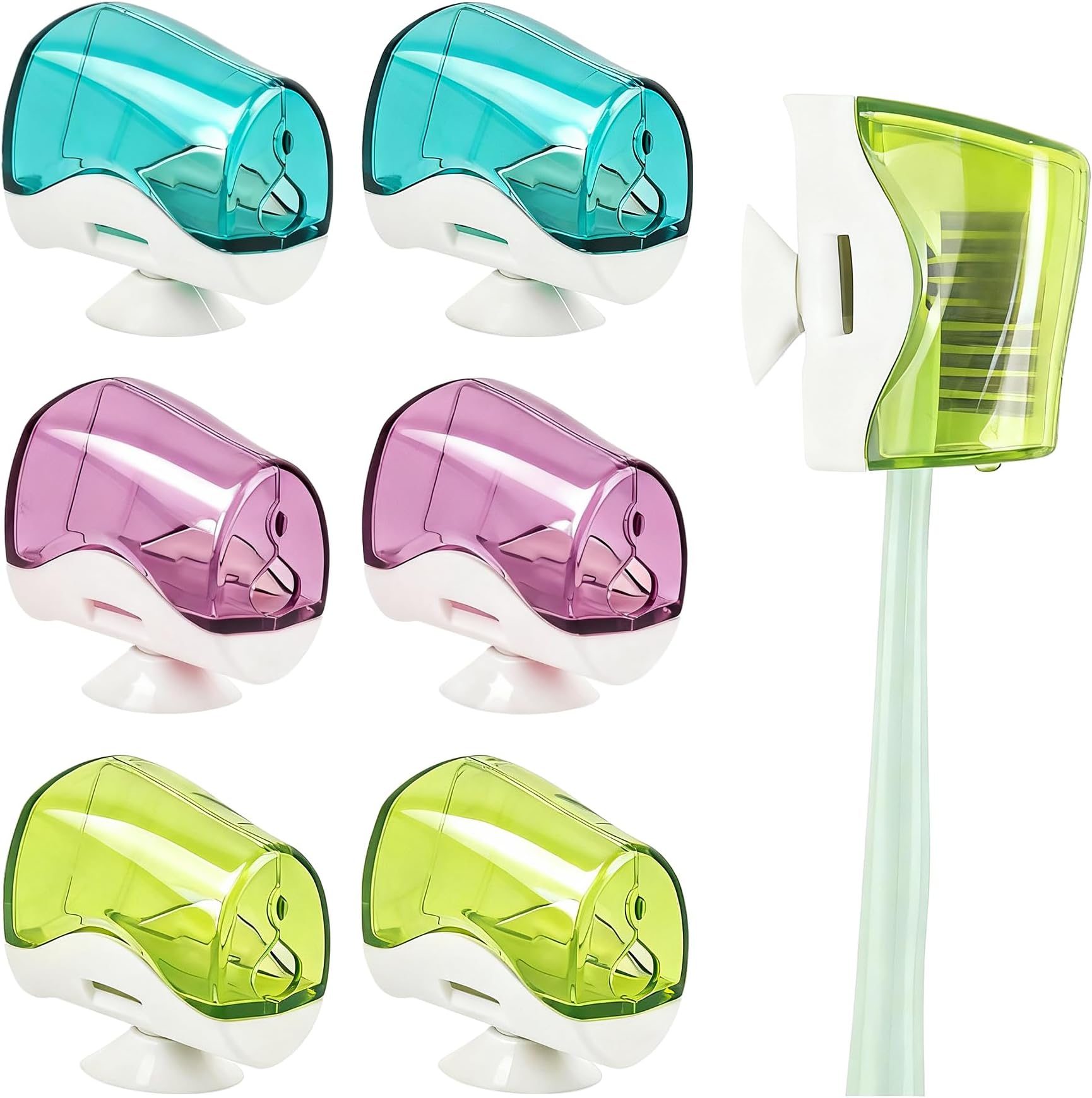 Framendino, 6 Pack Toothbrush Head Covers Caps Holder Case Protector Box with Suction Cup Convenient for Bathroom Wall Mirror Home Outdoor Travel