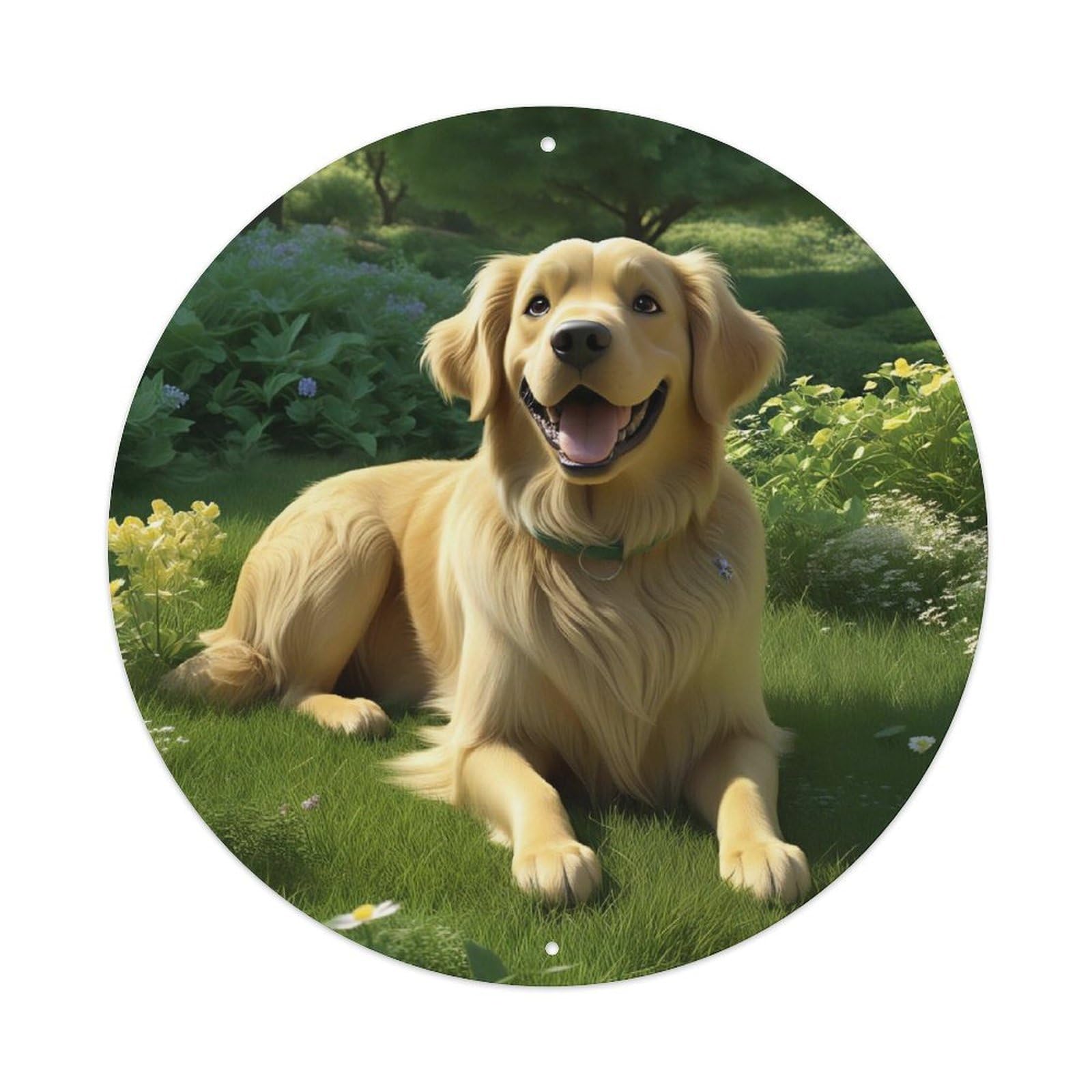 Animal Golden Retriever Countryside Landscape Meadow Daisy Cute Dog Vintage Metal Tin Sign Plaque Wall Decor for Cafe, Club Bar, Office, Garden Metal Poster 8x8Inch
