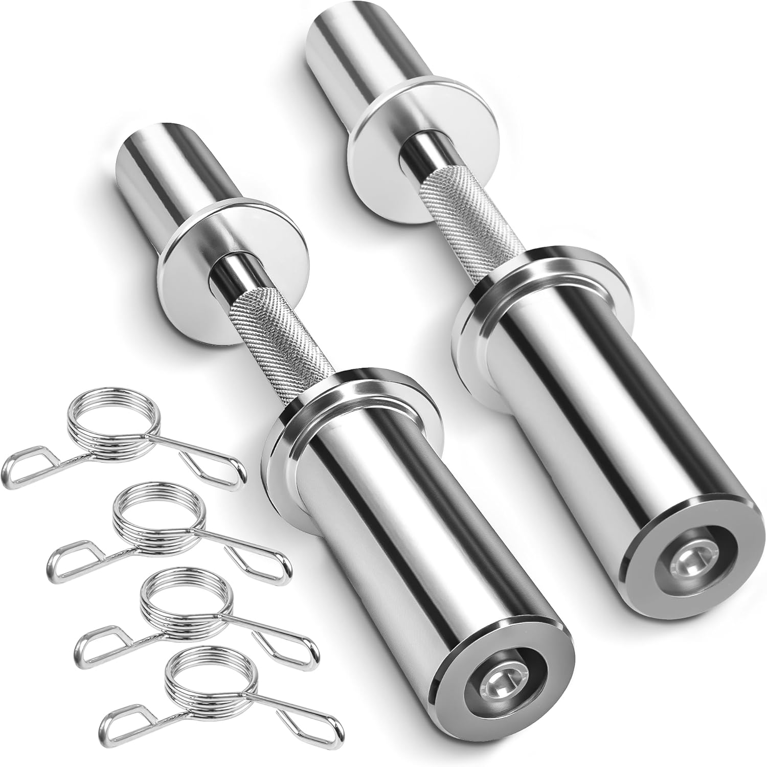 16" Olympic Dumbbell Handles, Pair Loadable Dumbbell Bars for 2-inch Weight Plates with Rotating Sleeves & 4 Spring Collars, Home Gym Strength Training