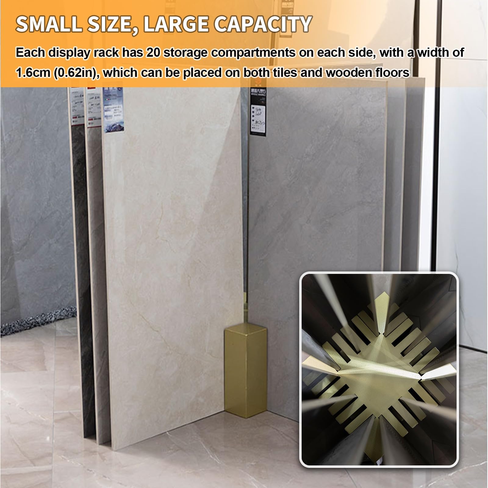 Espositore per Piastrelle in Ceramica,Espositore Piastrelle da Pavimento,Design Rettangolare, 20 Slot,Adatto Showroom, Negozi al Dettaglio