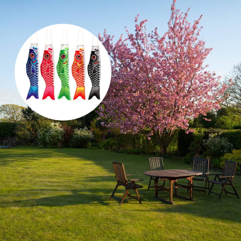 5 piezas carpa pescado bolsa de viento tradicional estilo japonés viento direccional peces anime satén cartel colgante pez vela bienvenida banner para tienda en casa 70 cm