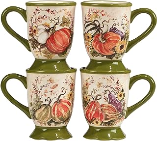 Harvest Morning Set of 4 Ceramic Mugs – Sip coffee, tea, or hot cocoa in...