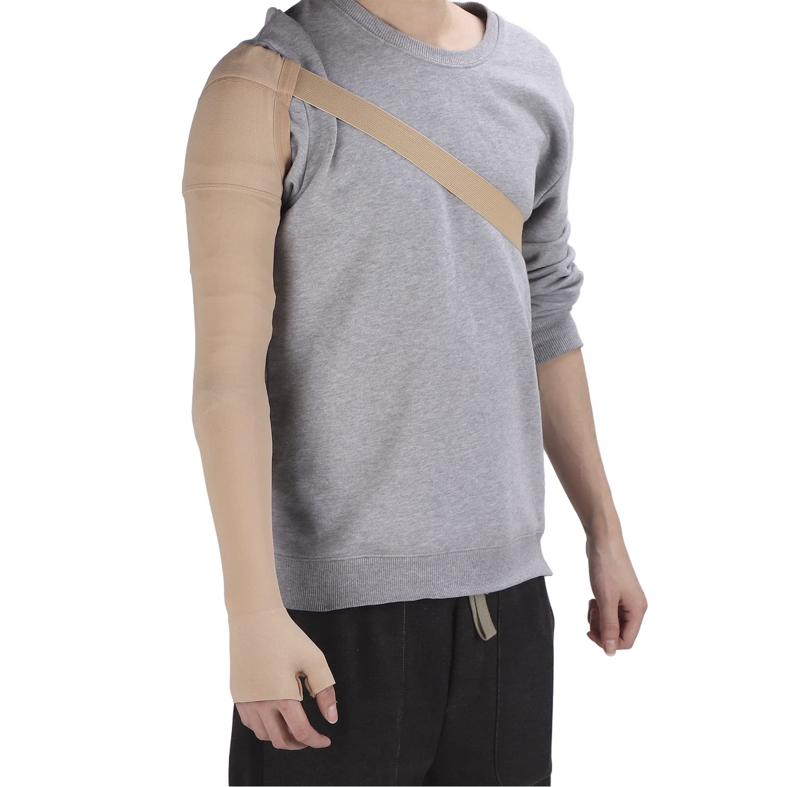 Armstocking con Polsino, Manica del Braccio di Compressione del Linfedema, Manica del Braccio Dell'edema Linfatico del Pollice, Supporto Post Mastectomia in Poliuretano per (L Mano