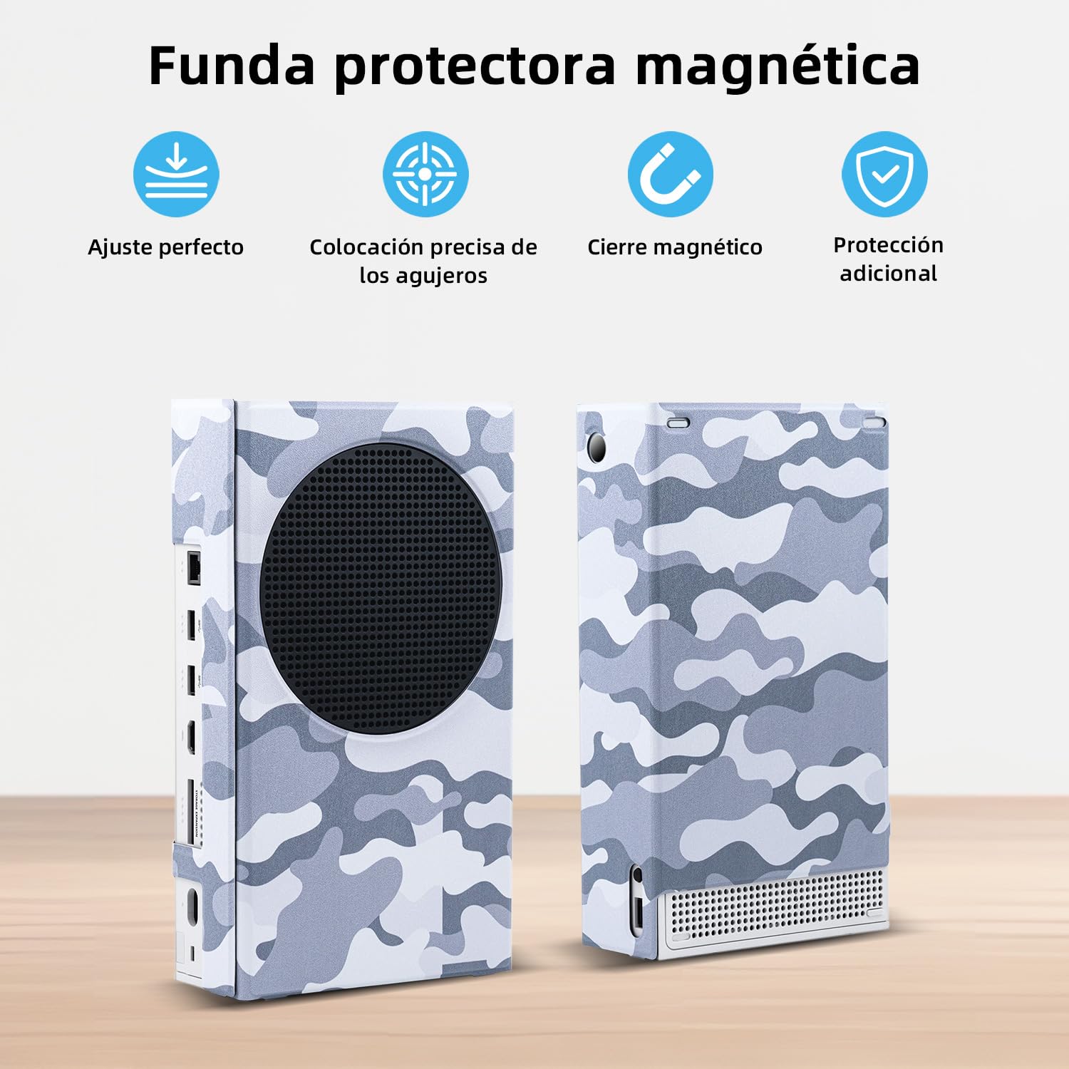 Mcbazel Smart Wraps Funda Protectora Magnética para Consola Xbox Series S, Funda Protectora con Piel Sintética de Forro Interior Suave - Camuflaje Gris