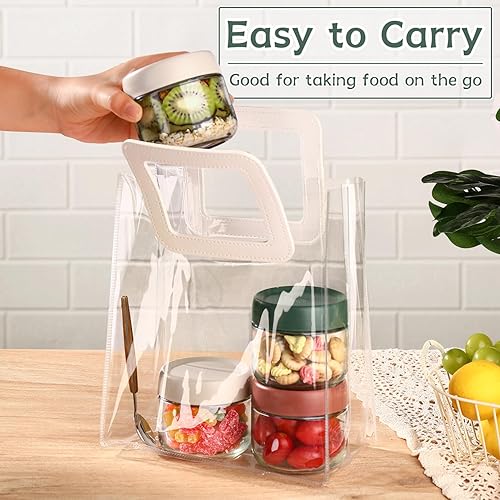 Miniatura 7 de DIMBRAH Tarros de vidrio de 10 onzas con tapas, juego de 4, recipientes de avena con tapas, práctico recipiente de avena para llevar, tarros de