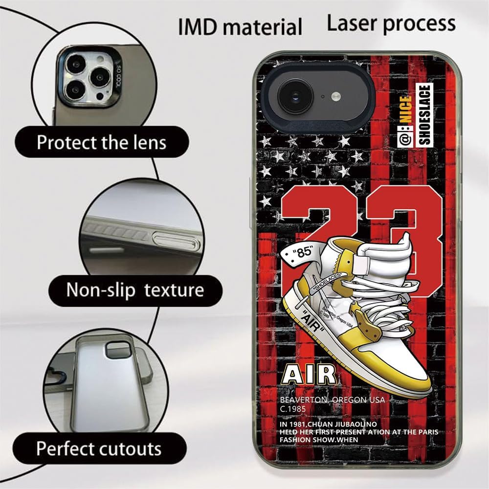 Sports Shoes & Snake Case Compatible with iPhone 16E Case for Boys, Aesthetic Brand Sneakers Cool Off Sign White Pattern Non-Slip Protective Phone Cover - Image 2