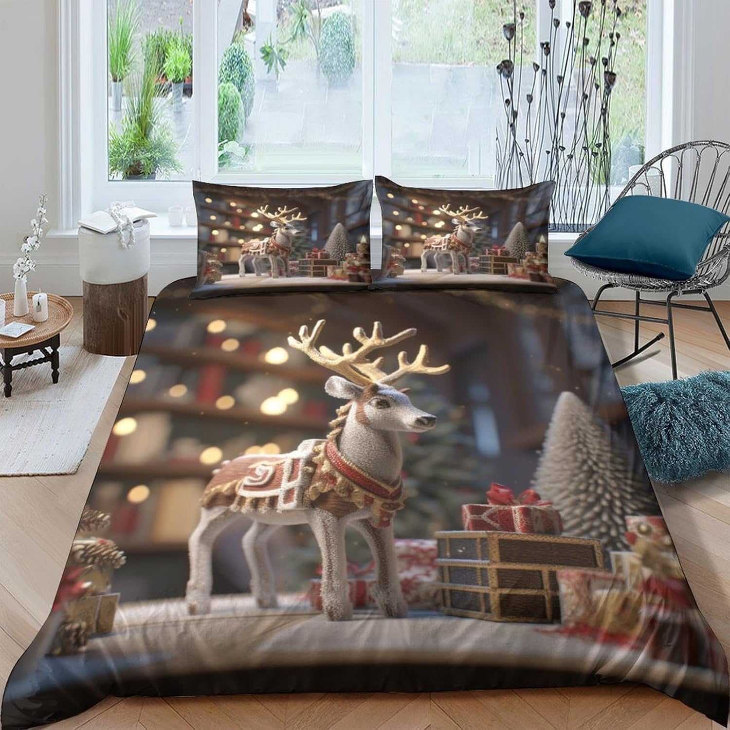 Parure de lit 240x220 cm Noël 3D en textile Premium à entretien facile pour lit double