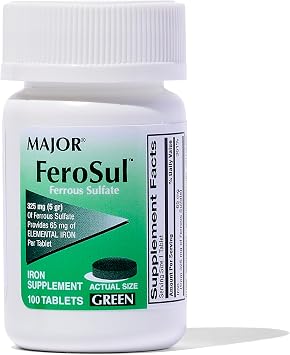 MAJOR FEROSUL 325MG 5GR GREEN FERROUS SULFATE-325 MG Green 100 TABLETS UPC 309047591824 by Major Pharmaceuticals