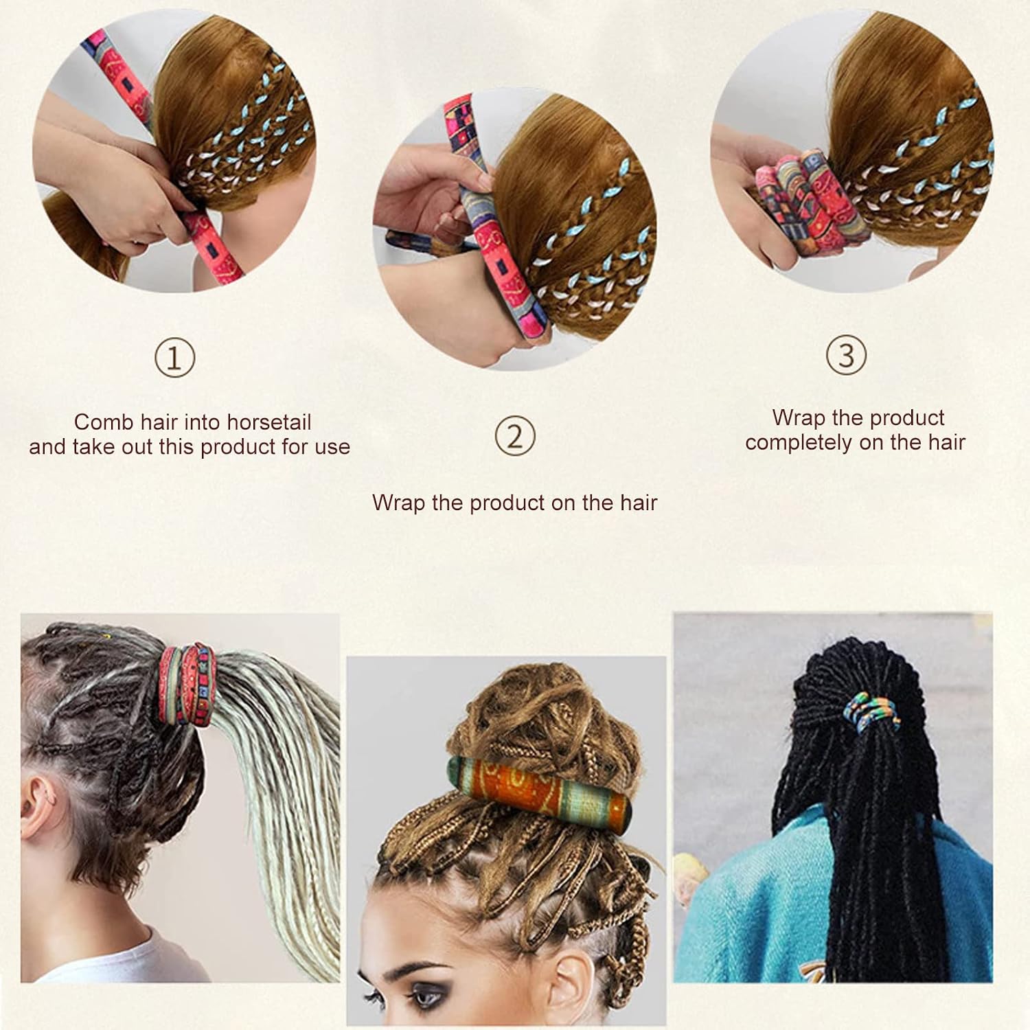 Dreadlock Accessory Spiral Lock Hair Tie, Thick Core Hair Tie with Storage Bag, Red, Blue, Yellow Hair Bands for Women Men, Easy to Wrap, Suitable for Formal or Leisure Occasions