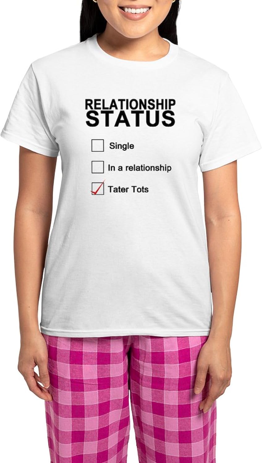 CafePress Inarelationshipwithtatertot Women's Light Pajamas Women's Novelty Cotton Pajama Set, Comfortable PJ Sleepwear