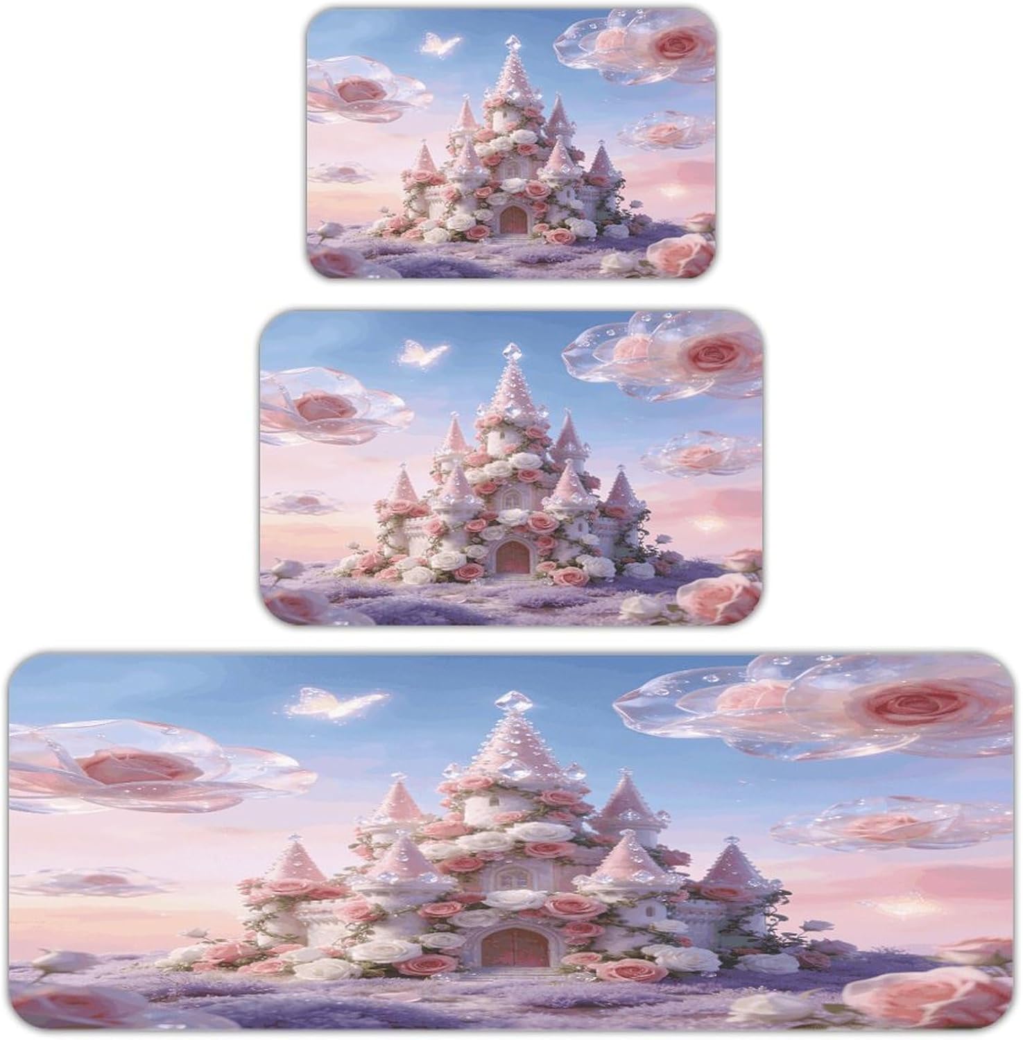 Cloud Castle Kitchen Rugs Sets of 3 Non Slip Kitchen Mat for Floor Comfort Standing Rug and Mats Thick Cushioned Long Area Carpets for Laundry Room Entryway