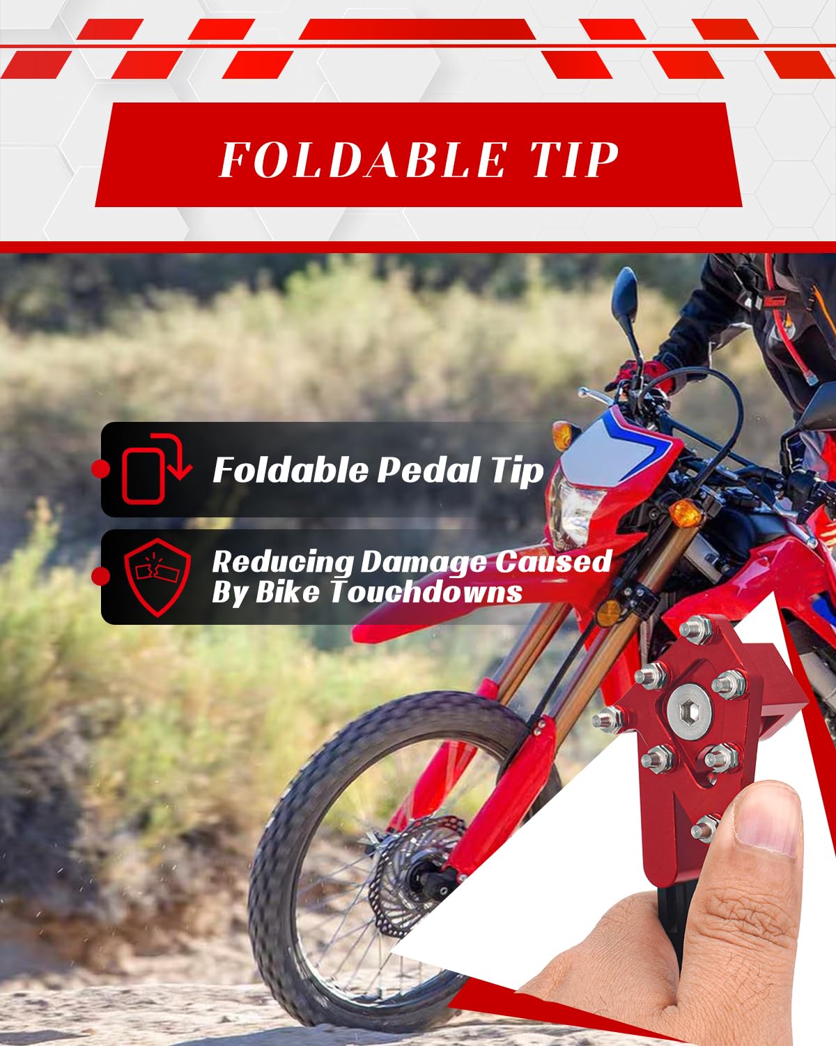 JFG RACING Foldable Rear Brake Pedal For Honda CRF110F 2013-2023 - Red Aluminum Dirt Bike Lever