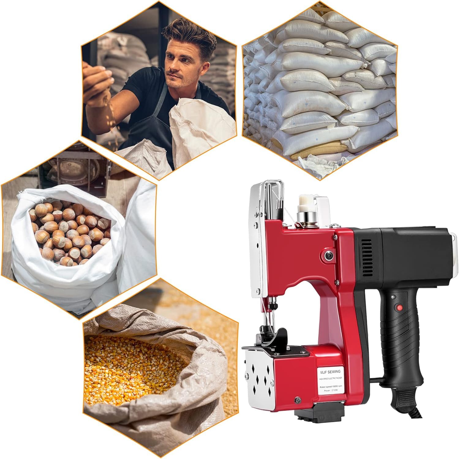 Maquina de Coser Portátiles,220V cosedora de sacos,2600 puntadas/minuto Selladora Eléctrica para Sacos, Bolsas Tejidas y Bolsas de Papel(Rojo)