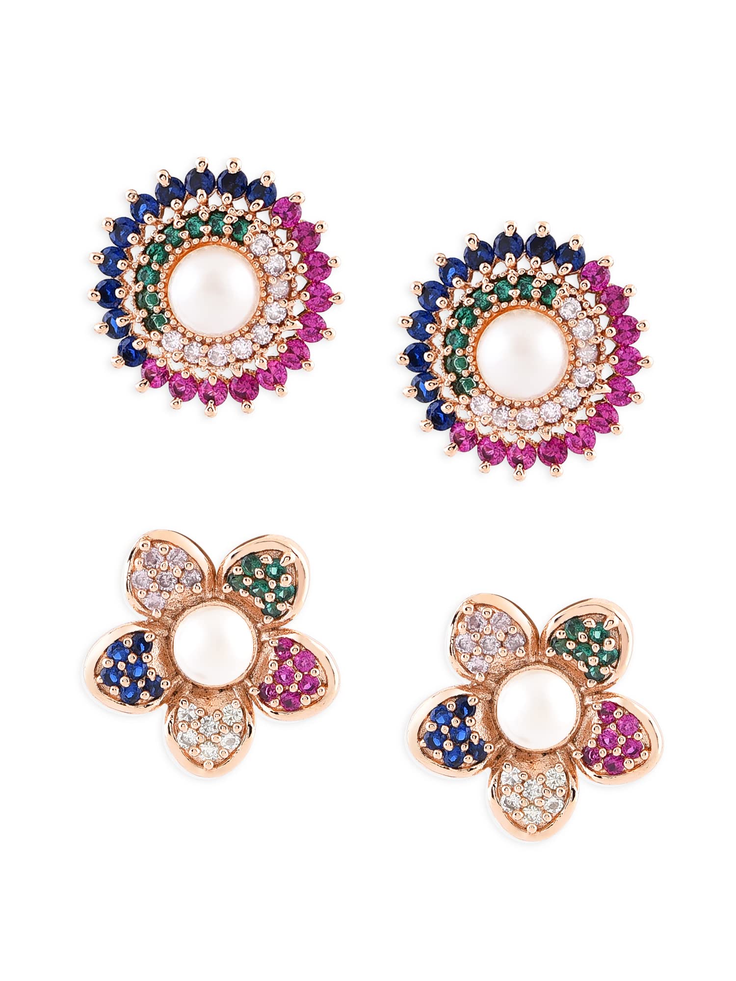Zaveri Pearls Set of 2 Multicolor Cubic Zirconia Contemporary Studs Earrings For Women-ZPFK13475 (B09XHP6XXQ) Amazon Price History, Amazon Price Tracker