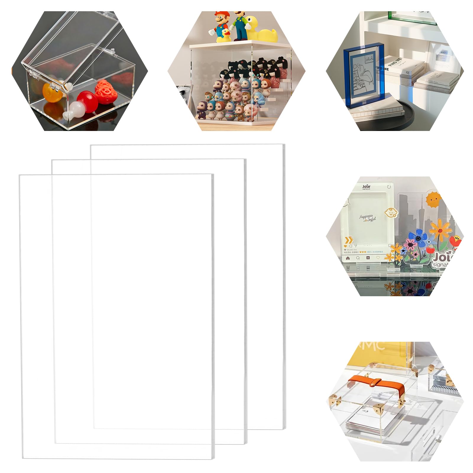 Lastra Acrilica Trasparente A3 420x297 mm, Spessore 3 mm, 4 Pezzi, Lastra Policarbonato, Foglio Acrilico Trasparente per Cornici, Decorazione, Display, Progetti Fai-da-Te