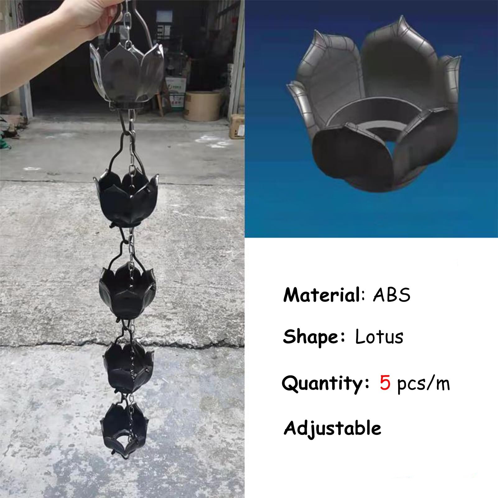 Zewnętrzne wiszące łańcuchy przeciwdeszczowe, Rain Chains Gutter Adapter, Hanging Rain Catcher System for Garden Downspout, Roof Yard House Patio Rain Chimes, Rain Bells Outdoor Decor 1m