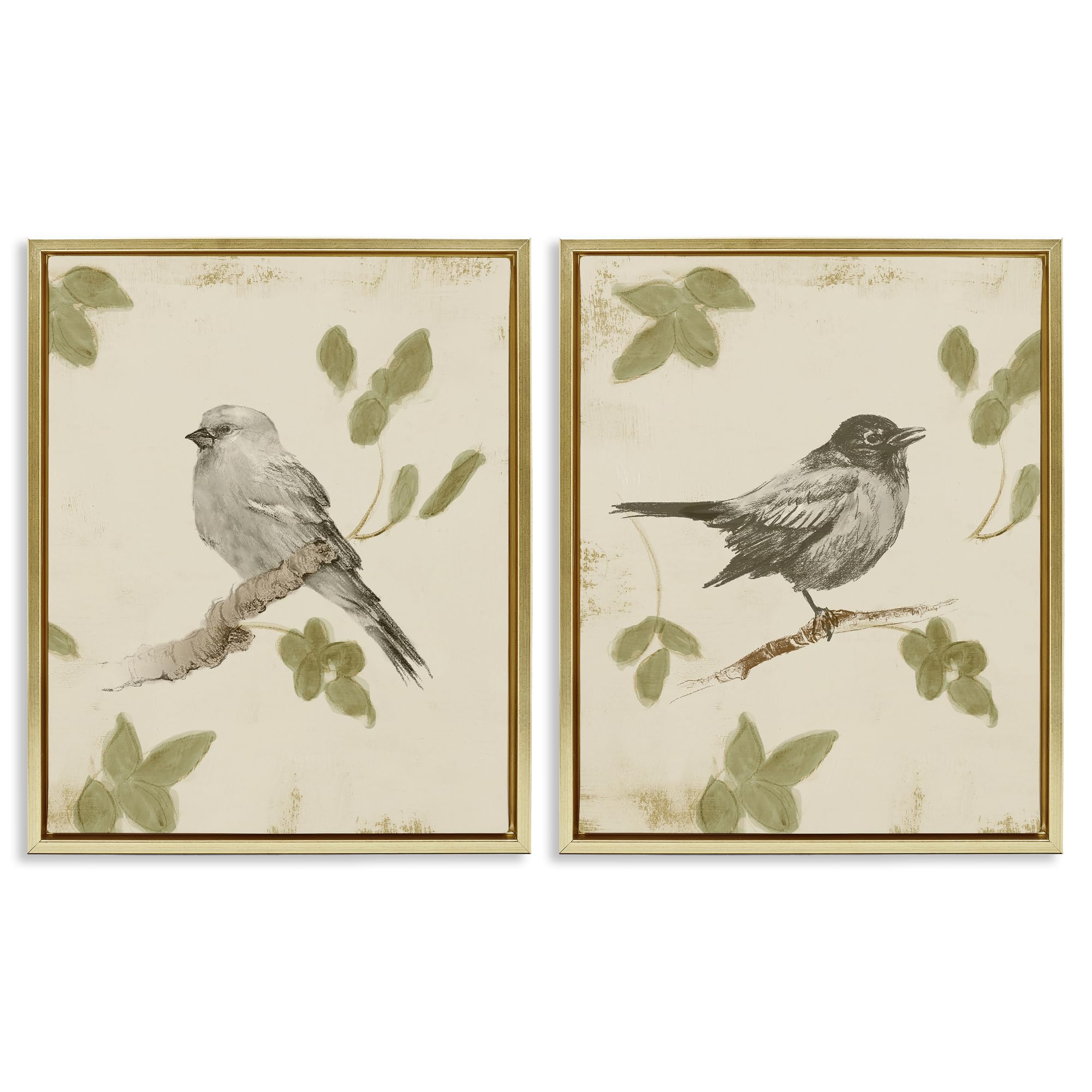 Neutral Bird Scene, 16 x 20 Inch Canvas in Floater Frame Set