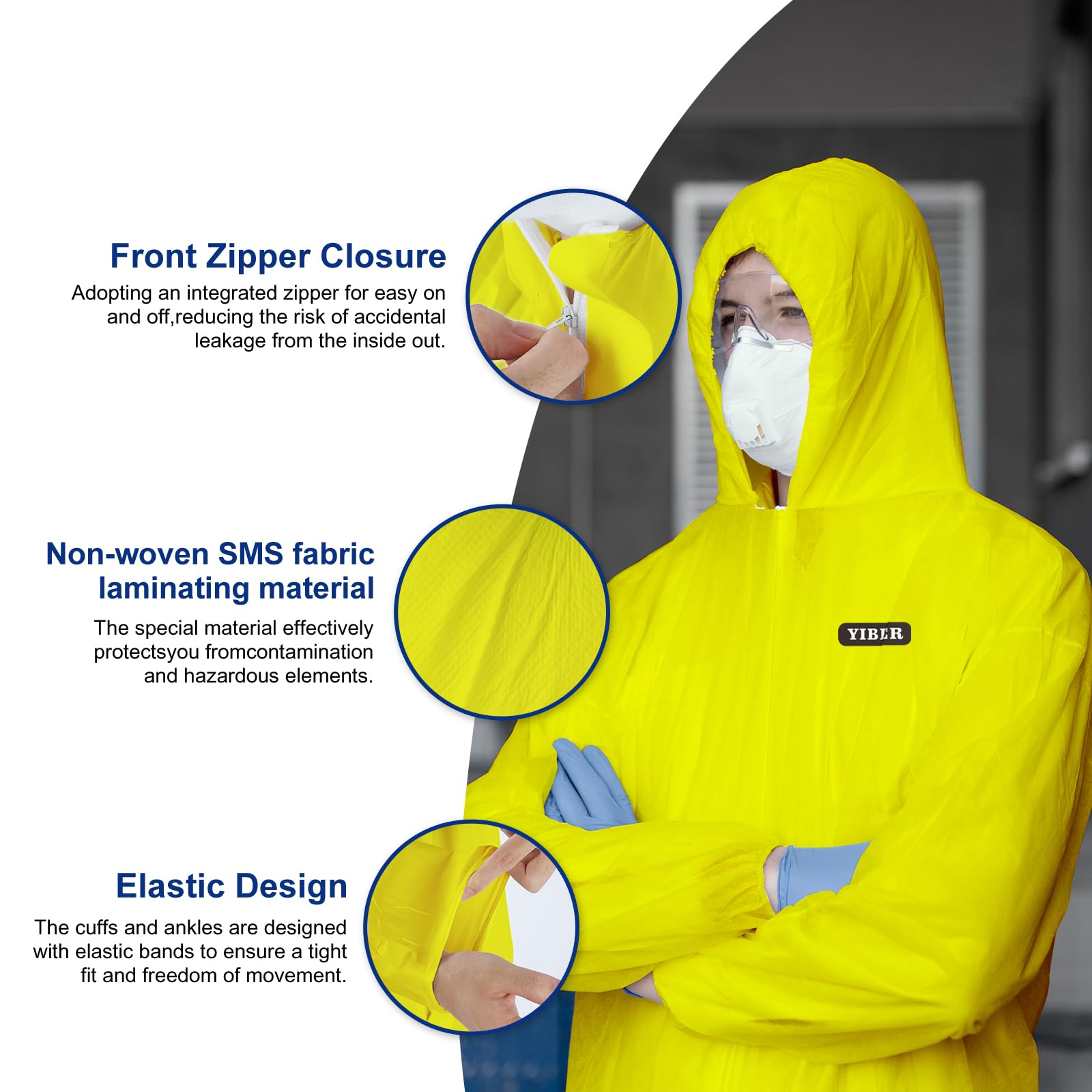 YIBER Tute Protettive Monouso Hazmat | Tute Protettive a Copertura Totale in 7 Taglie con Sicure per Innumerevoli Applicazioni
