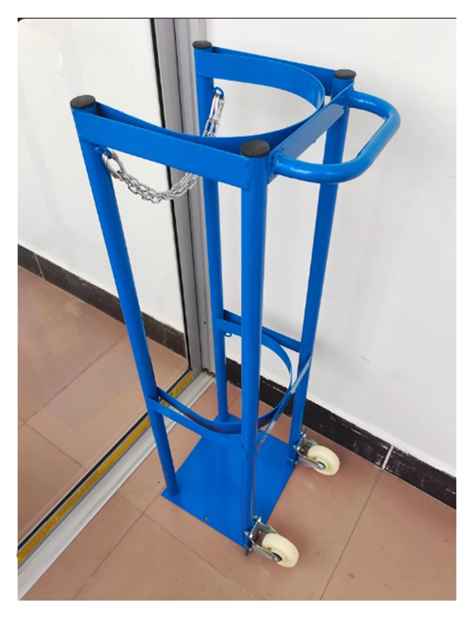 ASerZenith Oxygen Tank Cart, Rolling Cylinder Holder, Vertical Storage Rack For 40L Tanks, Durable Gas Cylinder Carrier, Portable Oxygen Tank Trolley,Blue-100X34X30Cm