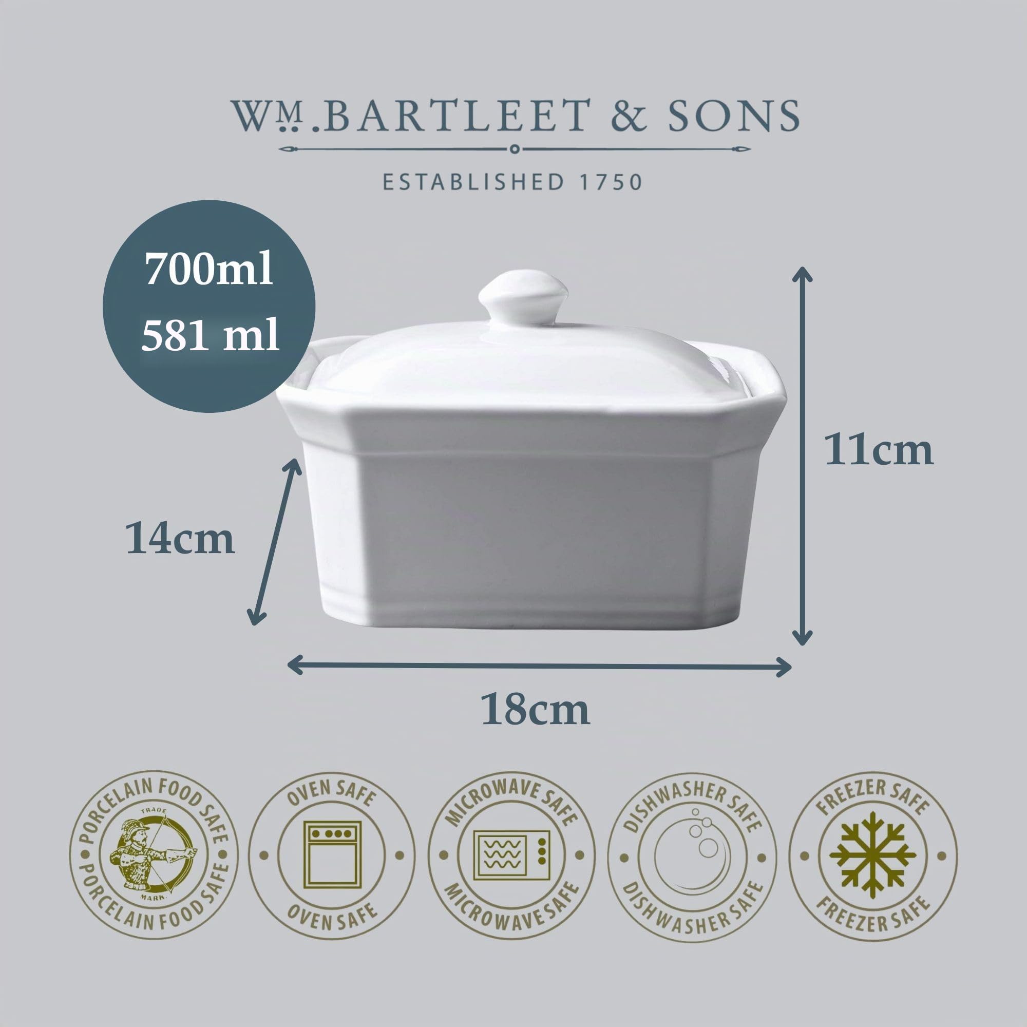 WM Bartleet & Sons Beurre/Terrine avec Couvercle, Blanc, 18x13.5x11cm