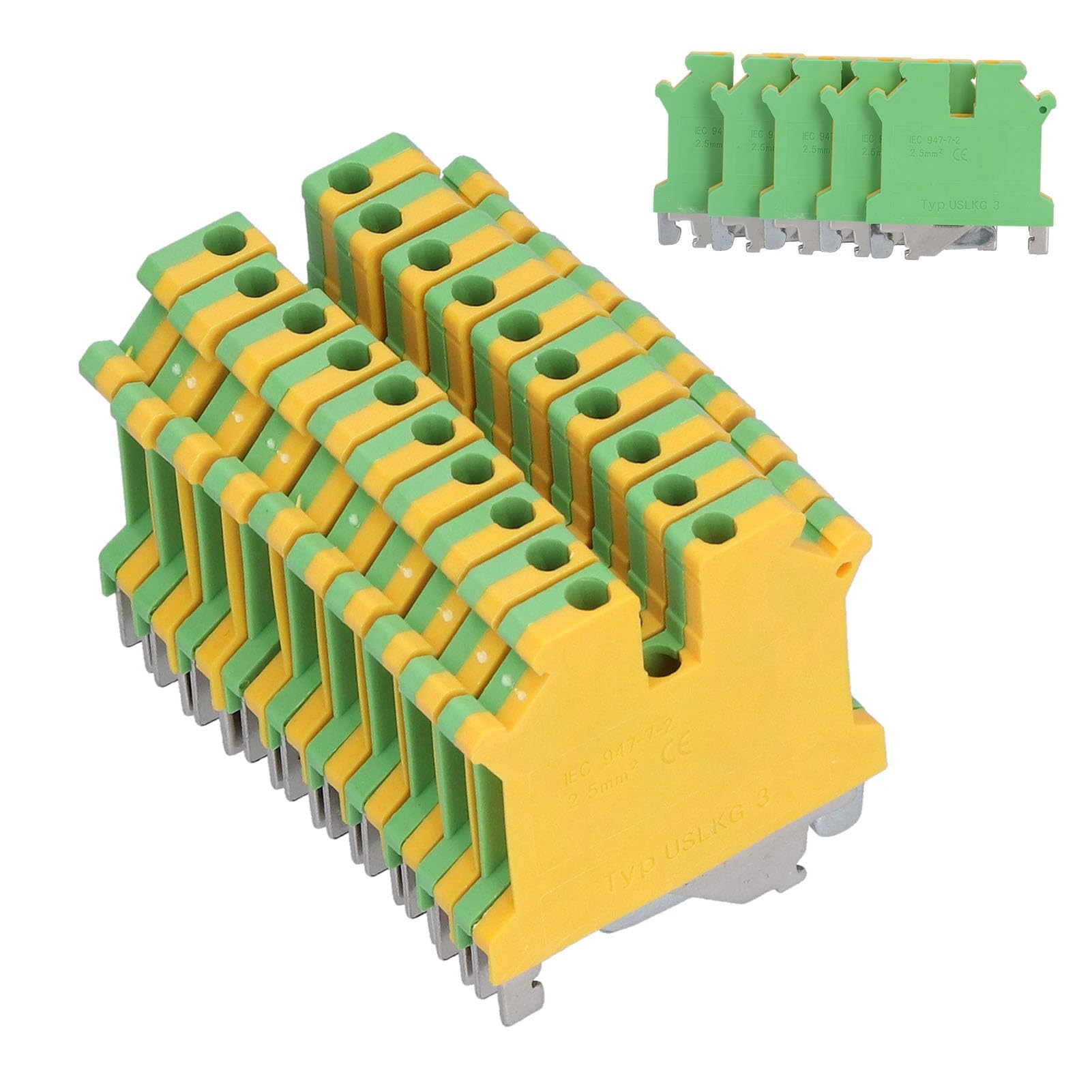 FTVOGUE Bornier de Mise à la Terre en Cuivre Pur monté sur Rail DIN, Bornier de Terre pour Coque D'équipement, Protection de Mise à la Terre, 2 Canaux