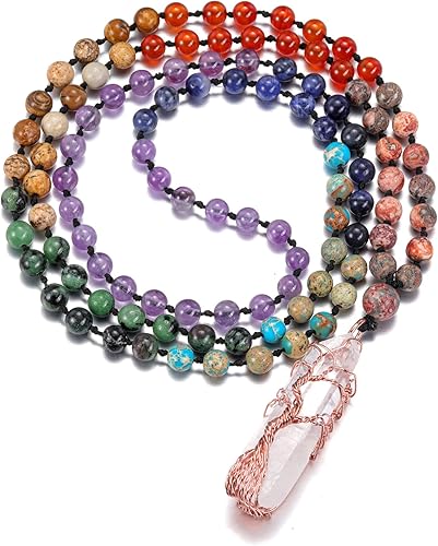 Memolome Collar de 7 chakras Reiki 108 cuentas de oración Mala, collar de piedras preciosas colgante de bruja, péndulo de dowsing joyería de disponible en Yaxa Colombia