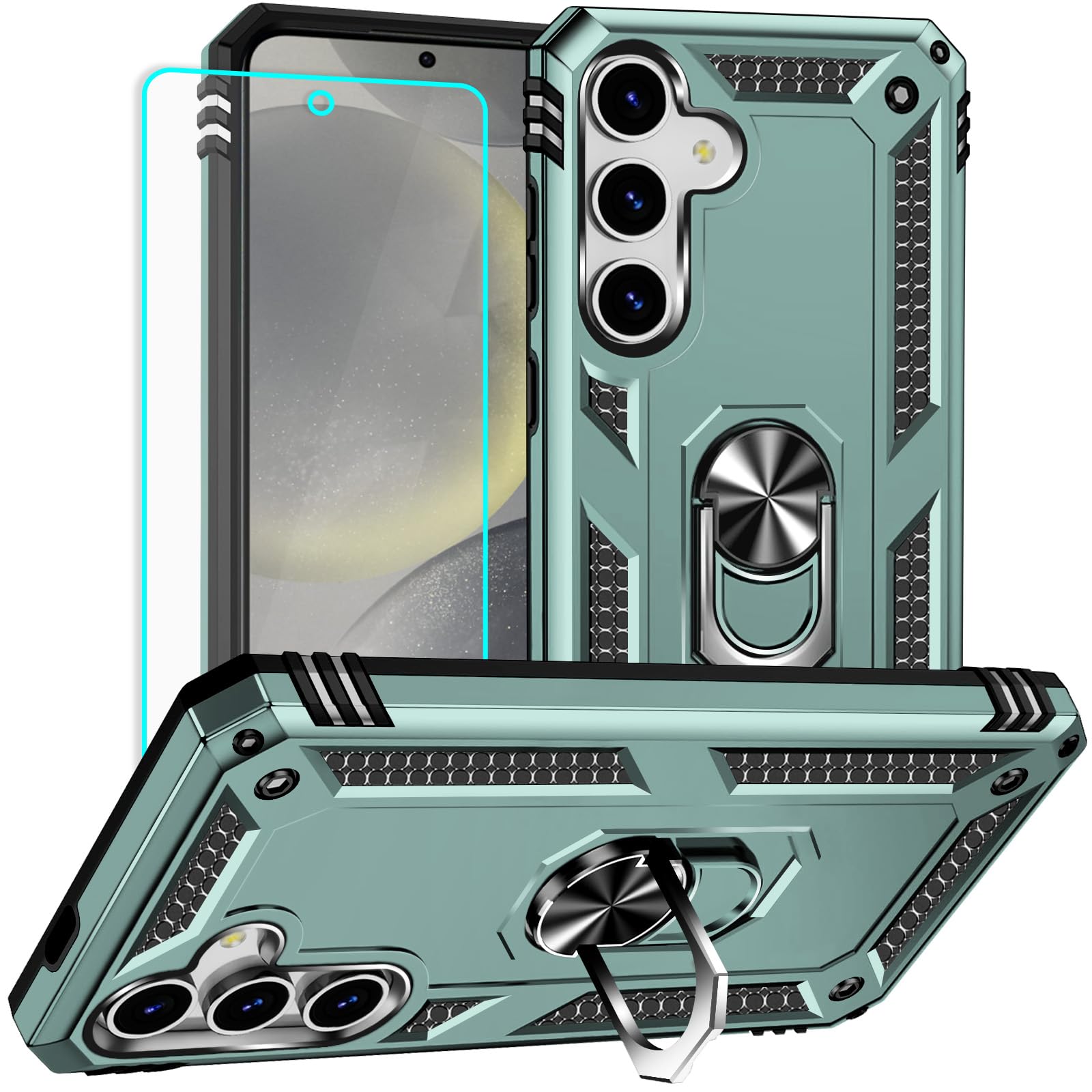 Coque Samsung S25 Yiakeng vert foncé avec protège-écran et béquille - 7